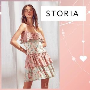 📌 STORIA “Secret Garden” Sexy Layered Ruffled Details Mini Dress Stretchy Bust